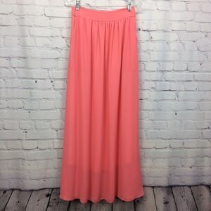 Nymphe Maxi Skirt Womens Size L Coral Lined Flowy Wedding Guest Pull On Pockets